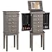 Giantex Standing Jewelry Armoire with Mirror, 5 Drawers & 8 Necklace Hooks, Jewelry Cabinet Chest with Top Storage Organizer Flip Mirror, 2 Side Swing Doors, Standing Jewelry Cabinets (Grey)