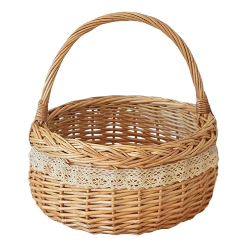 Panier tissé fait à la main, design compact et léger, 26 x 27 cm, panier de rangement en osier, panier en rotin, polyvalent, pour Pâques, extérieur, plage, cueillette récolte