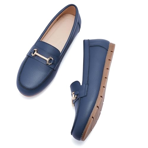 Image of Genuine Leather Loafers for Women Driving Moccasins Business Casual Work Shoes Comfortable & Lightweight Womens Dress Flats Slip On Shoes