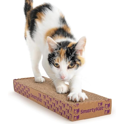 SmartyKat Super Scratcher Corrugated Cat Scratcher and Scratch Pad for Cats, Catnip Infused with Catnip, Scratchers for Indoor Cats and Kittens, Cardboard Scratching Post