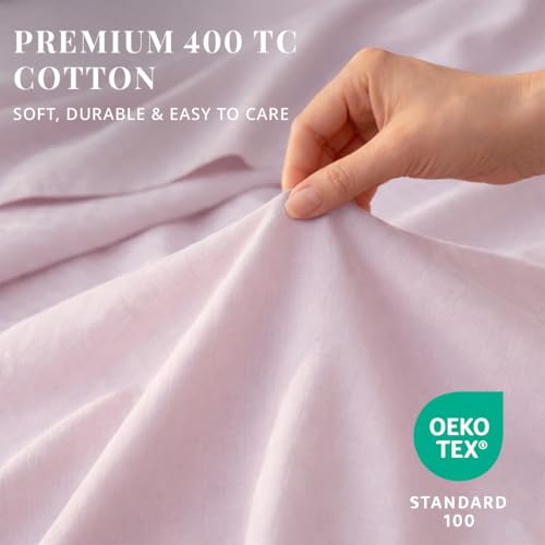 Image of LANE LINEN 400TC 100% Cotton Micro Check King Size Bedsheet - Lilac | OEKO-Tex Certified, 108 x 108 Inch, Fits King & Double Size Bed, Breathable & Wrinkle-Free, Includes 2 Pillow Covers