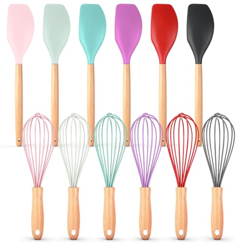 Funnymoom 12 Pcs Small Silicone Whisks and Spatulas with Wooden