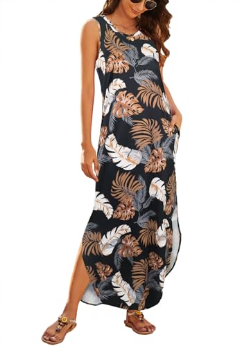 Image of Hount Women's Casual Summer Sleeveless Dress Loose Split Maxi Dresses with Pockets