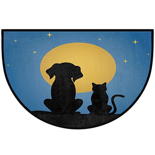 NXHDFbn Dog Cat Half Round Door Mat, Moon Night Starry Sky Non-Slip Half Circle Area Rug Doormat Washable Half Moon Rug Indoor Entrance Doormat for Kitchen Bedroom Home Decor 24x36