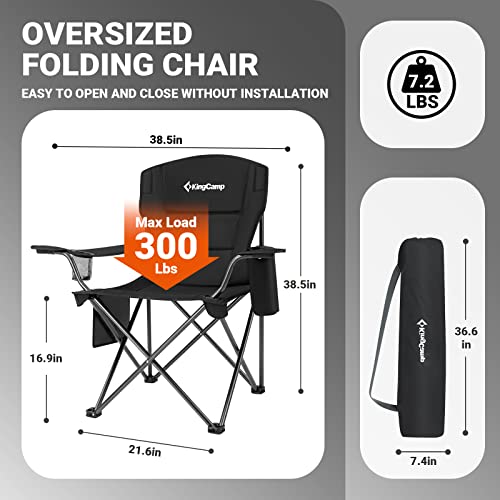 Kingcamp Camping Chair For Adults Folding Chair Oversized Heavy Duty 300Lbs Camp Chair Full Padded Outdoor Portable Chair With Cooler Bag Cup Holder Side Pocket For Patio Lawn Fishing Picnic Sports #TOP5