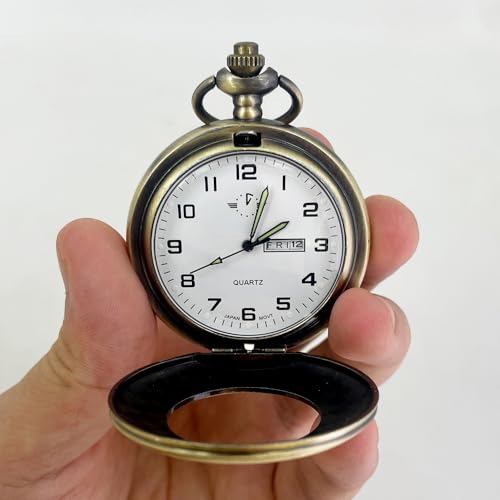 Image of BOSHIYA Smooth Quartz Pocket Watches for Men Classic Arabic Digital Luminous Dial & Day Date Pocket Watch with Chain Christmas Graduation Birthday Gifts