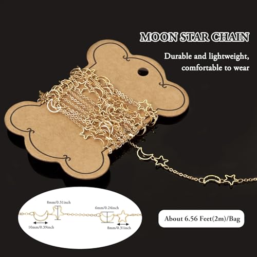 image for PH PandaHall Pandahall 6.56 Feet Golden Moon Star Link Chains Brass Go