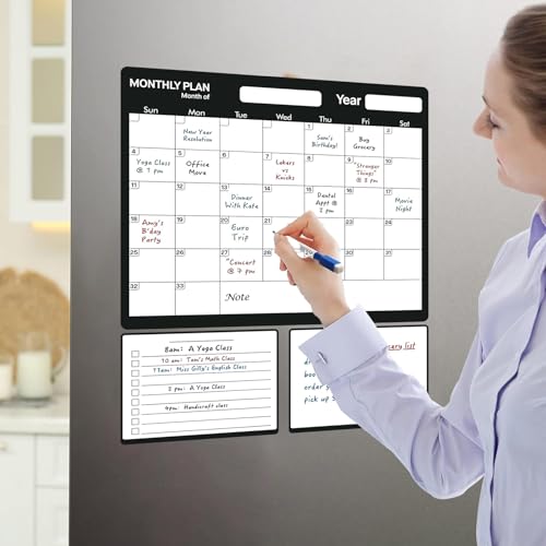 SVNOOC Calendrier effaçable à sec pour réfrigérateur, tableau blanc, 35,1 x 30,5 cm, planificateur hebdomadaire, mensuel avec 2 marqueurs et 2 blocs