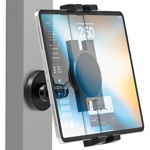 Gym Magnetic Tablet Holder Mount for 4.7"-13" Phone & iPad - 360 Adjustable Tablet Mangetic Mount for Gym, Compatible with iPad Pro Air Mini, Galaxy Tab/Z Fold, Switch, iPhone, Alloy Base and Joint Cover