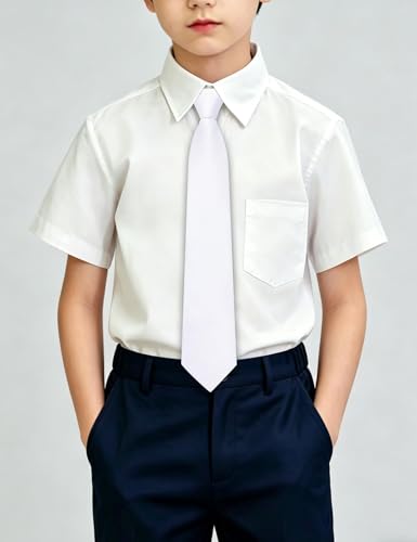 Image of Hi-Tie Pretied Boys Ties Solid Color Kids Adjustable Necktie Lapel Pin Clip Set Age 8-12 Wedding School Graduation
