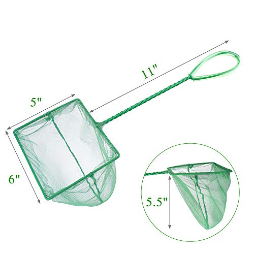 Image of Lpraer 4in 5in 6in Aquarium Fish Net Green Fine Mesh Nylon Net Collection with 11 inch Long Handle Square Quick Catch Fish Net for Fish Tank