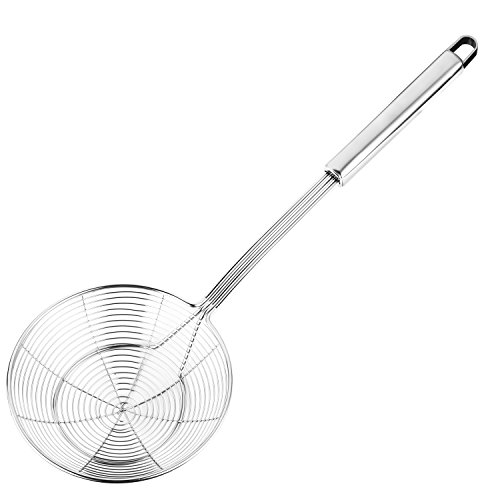 Comparison: Best Utensil For Deep Frying 2 Hiware Solid Stainless Steel Spider Strainer Skimmer Ladle for Cooking and Frying, Kitchen Utensils Wire Strainer Pasta Spoon, 5.4 Inch