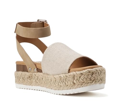 Image of Soda Topic Open Toe Buckle Ankle Strap Espadrilles Flatform Wedge Casual Sandal