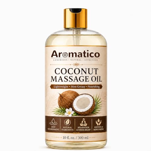 Image of AROMATICO Coconut Massage Oil for Body Massage, Lightweight Moisturizing Body Oil, Spa Massage Oil for Dry Skin, Relaxing Routine and Daily Body Care - 300ml