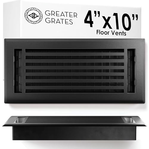 Floor Vent Covers 4x10 Floor Register Heavy-Duty Steel Rustproof & Walkable Grates Drop-in Install Adjustable Airflow Decorative (Lines Textured Black 1 Pack)