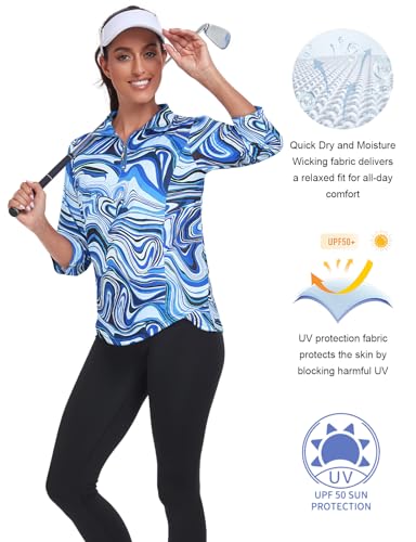 Tanst Sky Camisa polo feminina de golfe com zíper manga 3/4 com absorção de umidade FPS 50+ Vestuári