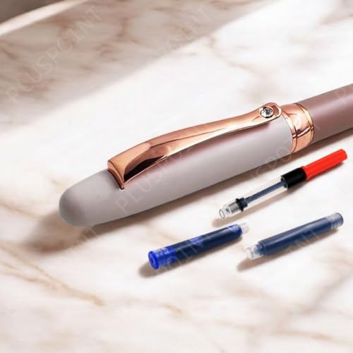 Image of PLUSPOINT Luxury Metal Body Fountain Pen Mat Finish with Rose Gold Studded stone Clip, Iridium Nib, Rose Gold Trims, Include Ink Converter Gift Set for Men & Women, Executives
