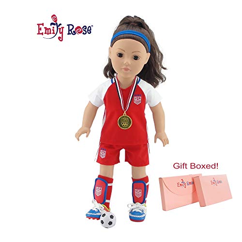 Emily Rose 18 Inch Doll Clothes for Journey Girls | World Cup USA 8 Piece 18 Inch Doll Soccer Uniform, Including Realistic Medal! | Doll Clothes Fit American Girl and Our Generation Dolls