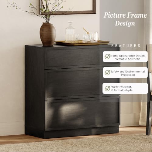 Image of WAMPAT Wided Nightstand with 3 Drawers, Modern Tall End Table with Large Storage for Bedroom, Bedroom Wooden Side Table and Closet Organizer, Black, 1 Pc