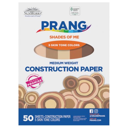 Image of Prang Construction Paper, Shades of Me, 9 inch x 12 inch, 50 /Pack, 50 Packs | Formerly SunWorks, Multicultural Craft Paper, Medium Weight, 5 Assorted Skin Tone Colors, 2500 Sheets Total, P9509