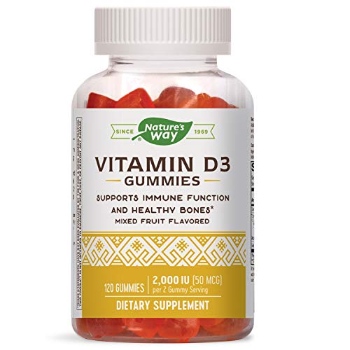 Nature's Way Vitamin D3 Gummies,* Immune Support, Mixed Fruit Flavor, 2000 IU (50mcg), 120 Count