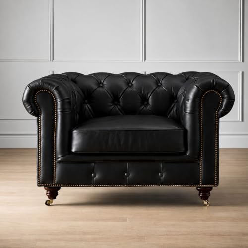 Image of Modern Classic Design Leatherette Luxury Chester Sofa Set with Button Tufted, 1 Seater Sofa for Living Room Home, Office, Living Room Set, Hotle and Lobby (Black, 1 Seater Sofa)