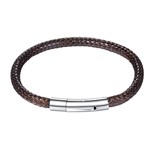 PROSTEEL Mens Leather Bracelet Waterproof with 316L Stainless Steel Clasp, 18CM, Brown (With Gift Box)