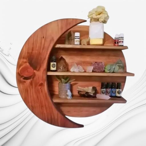 Wooden Moon Shelf, Natural Wood, Wall Mounted Display, 3 Tier Shelves, Crescent Shape - Review, Price and Buying Guide
