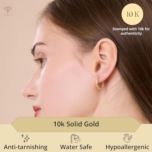 Solid 10k Yellow Gold Hoop Earrings for Women | Hypoallergenic Gold Hoop Earrings | Anti Tarnish Real 10k Gold Earrings Hoops by MAX + STONE2