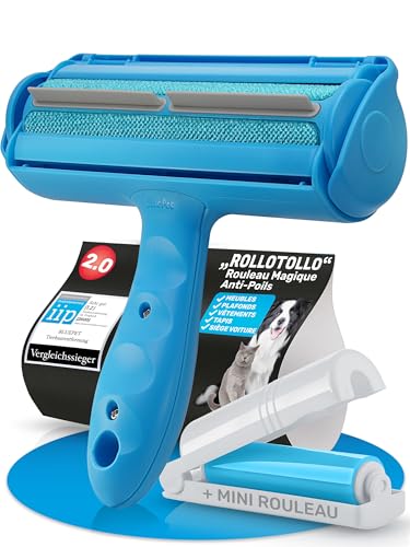BluePet Rouleau Anti Poils Animaux, Brosse Anti Poil, Enlever Poil Chien & Chat, Réutilisable, Attrape Les Poils du Canapé, Tapis & Voiture, Pet Hair Remover, Anti Peluche, (+ Mini Rouleau Adhésif)