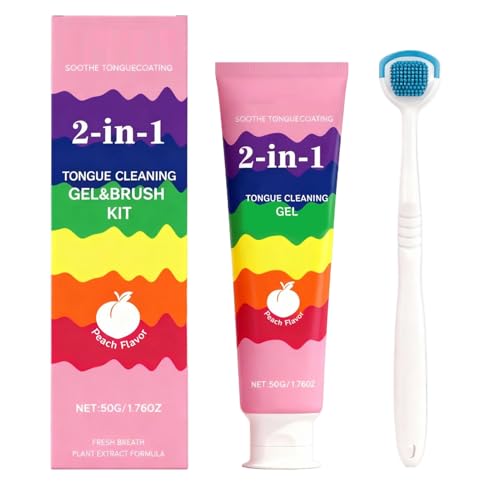 Gel limpiador de lengua, kit de higiene de raspador de encías, fórmula de limpieza del aliento, gel de cuidado, removedor de mal aliento para hombres, mujeres, adultos, cuidado de la salud