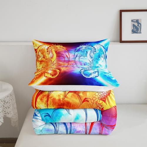 Image of Feelyou Ice Fire Dragon Bedding Set King Size 3Pcs for Boys Teens Kids