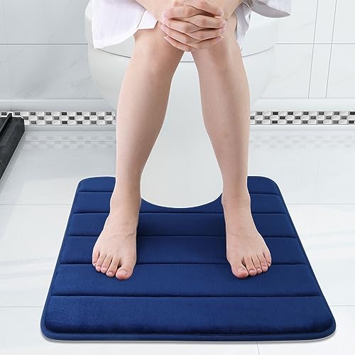 Image of Buganda Memory Foam Contour Toilet Bath Rug, U-Shaped Non Slip Absorbent Thick Soft Washable Bathroom Rugs, Floor Carpet Bath Mat for Bathroom Sink Toilet (20 inch x 24 inch, Navy Blue)