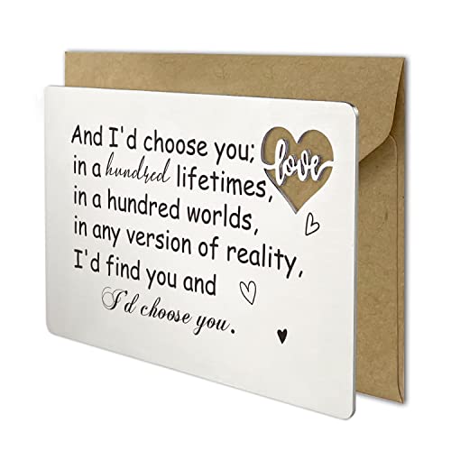 YODOCAMP Engraved Wallet Card Insert Anniversary Card Gifts for Husband, I'd Choose You Groom's Gifts for Him, Romantic Gifts Metal Love Note for Men Birthday