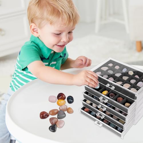 Rock Display Case, Rock Collection Box, 90 Grid Crystal Collection Display Case, ,Gemstone Display Shelf, Acrylic Clear Displays Cases Organizer for Gemstone Fossil Stone - Thumbnail 5
