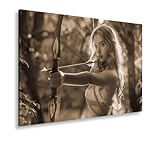 deyoli Leinwandbild Goldene Bogenschützin trifft mit ruhiger Eleganz Format:70x50cm Effekt: Sepia XXL Kunstdruck Bild auf Keilrahmen/Wandbild/Wohnzimmer Dekoration