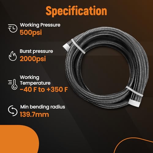 Image of 5FT 16AN Hose Fuel Line, AN16 Nylon Braided CPE Rubber Oil Cooling Line | Not for E85, Transmission Cooler Line Nylon Braided CPE Rubber Oil Cooling Line, 5 Feet