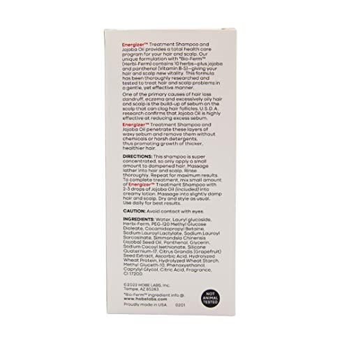 Hobe Labs Energizer Treatment Shampoo with Jojoba Oil, 4 fl oz Bio- Ferm Penetrates and Removes Excess Sebum Without Chemicals, Soothes and Repairs Damaged Hair and Scalp