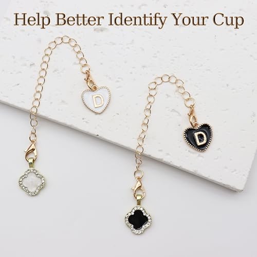 2Pcs Letter Charm Accessories for Stanley Cup,Name ID Initial Letter for Stanley 30&40 oz Tumbler with Handle,Heart Shape & Four Leaf Clover Initial Personalized Letter Charms Chain2
