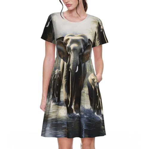 Robe d'été éléphants asiatiques chic en coupe fluide et légère