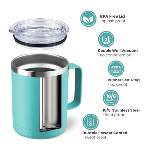 Image of MEWAY 12oz /8 Pack Double Wall Vacuum Insulated Travel Mug With Handle, Stainless Steel Tumbler with Lid, Durable Powder Coated Insulated Coffee Cup for Cold & Hot Drinks (Light Green, 8 pack)
