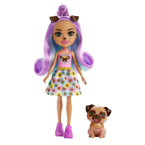 Enchantimals Dolls, City Tails Penna Pug Doll and Trusty Animal Friend, Small Doll with Removable Skirt and Accessories