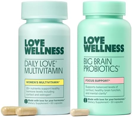 Love Wellness Daily Love Multivitamin & Big Brain Probiotics | Mind and Body Duo | Womens Vitamin and Probitoic
