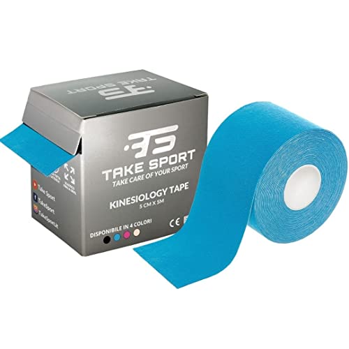 TS Take Sport® Kinesiology Tape 5 cm x 5 m – 1 rollo azul elástico, kinesiotape de algodón y elastano, cinta kinesiológica adhesiva, vendaje neuromuscular, ideal fisioterapia, crossfit, ​​boxeo