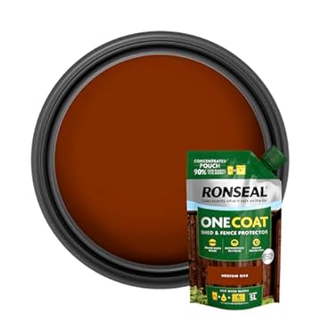 Ronseal One Coat Shed & Fence Pouch Meduim Oak 950ml - Mix with Water to Make 5 Litres of Paint for Effortless Coverage and Long-Lasting Protection