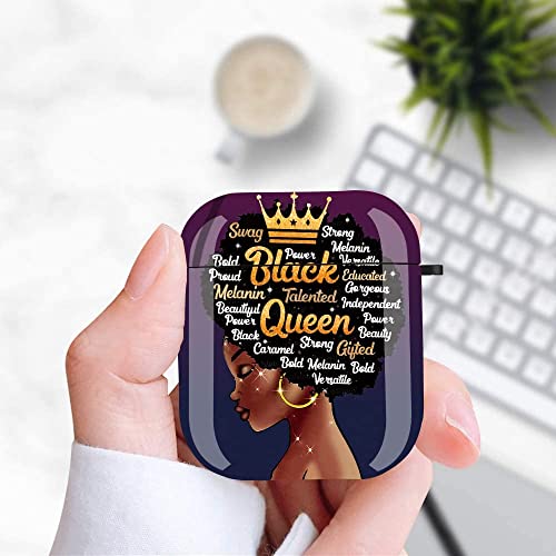 African American Girl Airpods Case Cover, Olytop Black Girl Airpods 2/1 Accessories Compatible With Apple Airpods,Shockproof Protective Case Cover For Girls Women With Keychain (Pruple Black Queen) #TOP6