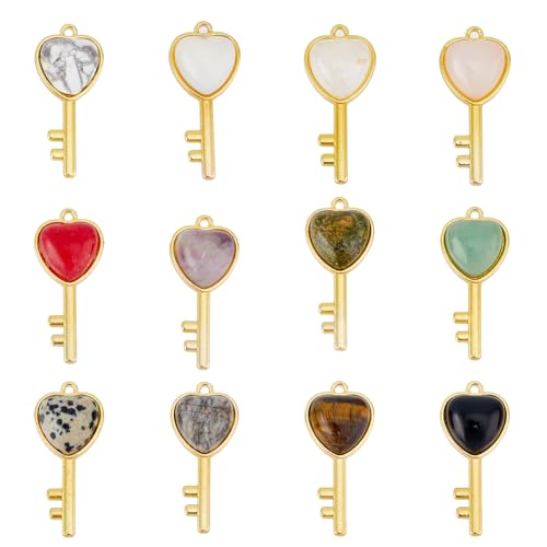 HOBBIESAY 12 Styles Heart Shape Key Crystal Pendants Mixed Colors