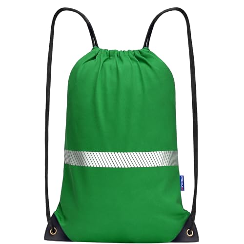 AYKRM Rucksack mit Kordelzug grün Turnbeutel Sportbeutel Gym Bag Mit Aussentasche Verstellbar Tunnelzug Gymsack