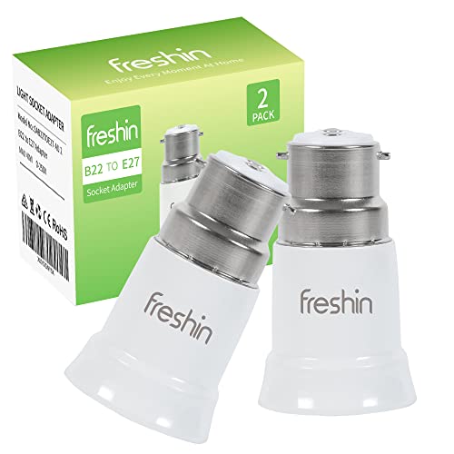 B22 to E27 Bulb Adapter FRESHIN Light Socket Converter Bayonet to Edison B22 to E27 Bulb Base 140℃ PC Fireproof Material Wattage 60W, 85~265V, 140 Degree Heat Resistant, CE RoHS Certificated (2)