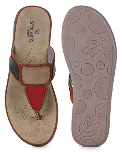 Image of Liberty Senorita M17-03 Casual Slipper for Women - Blue & Cherry | Slip-on /Flats Slippers - Durable and Lightweight | Comfortable and Soft Insole for Everyday Wear - Cushioned Footbed | Home Footwear